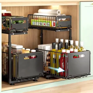 Adjustable 2 Tier Pull-Out Cabinet Organizer