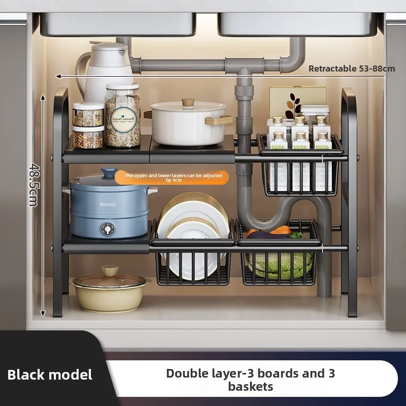 Retractable Carbon Steel Under Sink Storage Rack - Image 7
