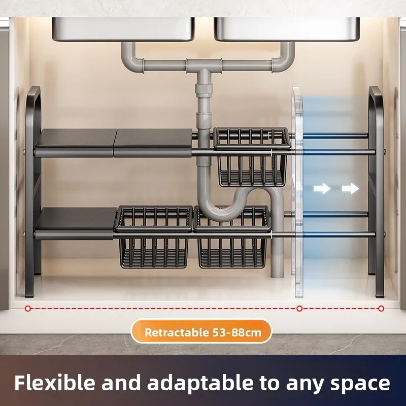 Retractable Carbon Steel Under Sink Storage Rack - Image 4