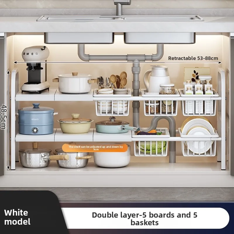 Retractable Carbon Steel Under Sink Storage Rack - Image 10