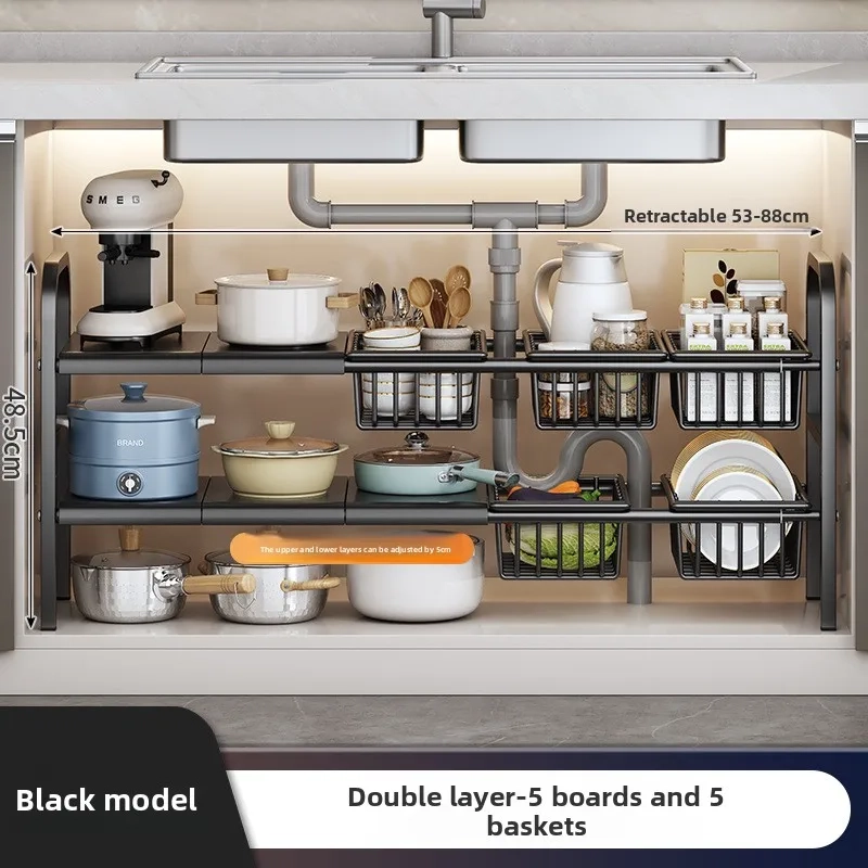 Retractable Carbon Steel Under Sink Storage Rack - Image 11