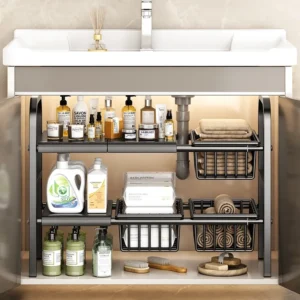 Retractable Carbon Steel Under Sink Storage Rack