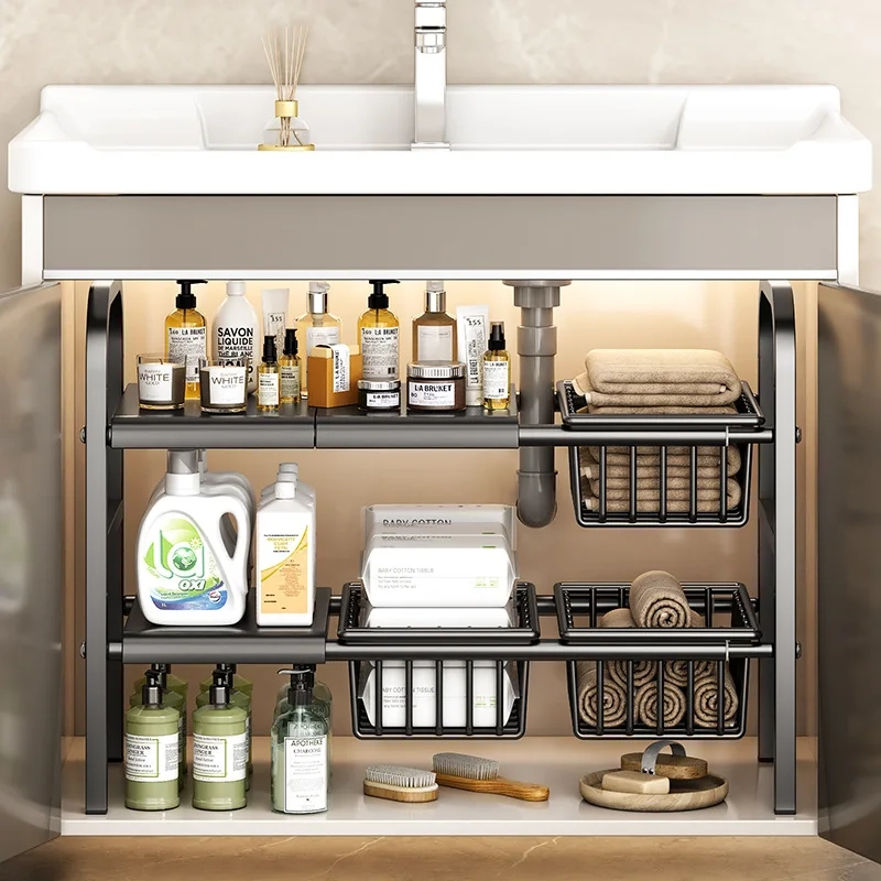 Retractable Carbon Steel Under Sink Storage Rack